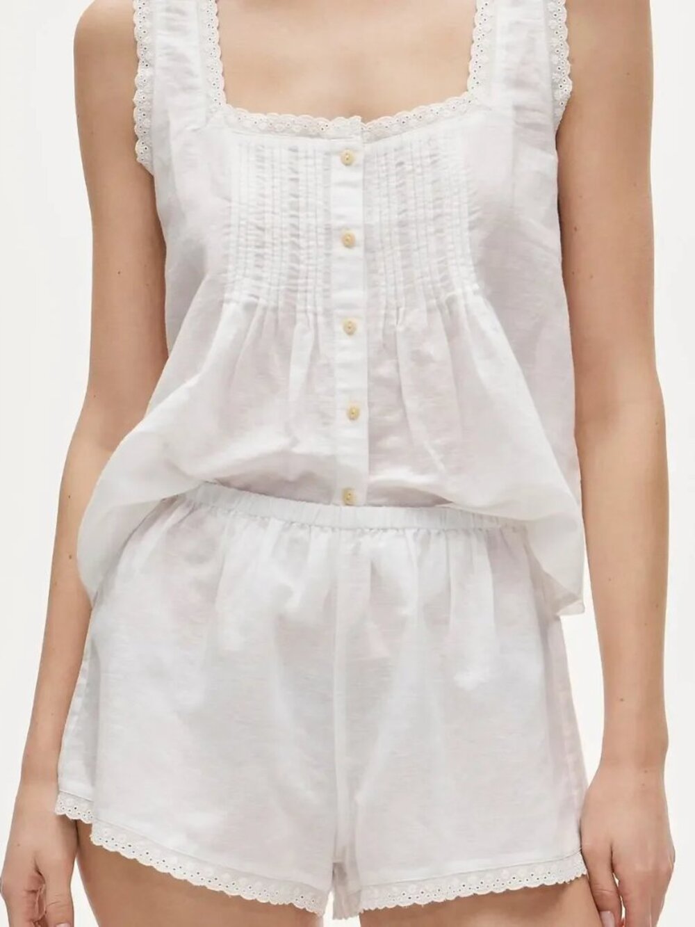 J. Crew White Lace-Trim Cotton Pajama Set